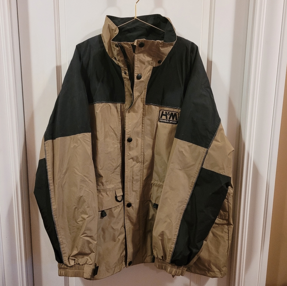 New- Mens Tri-Mountain Rain Jacket, Tan and Black, Size 2XL